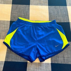 Nike dry fit shorts with liner. Size extra small. Royal blue and yellow.